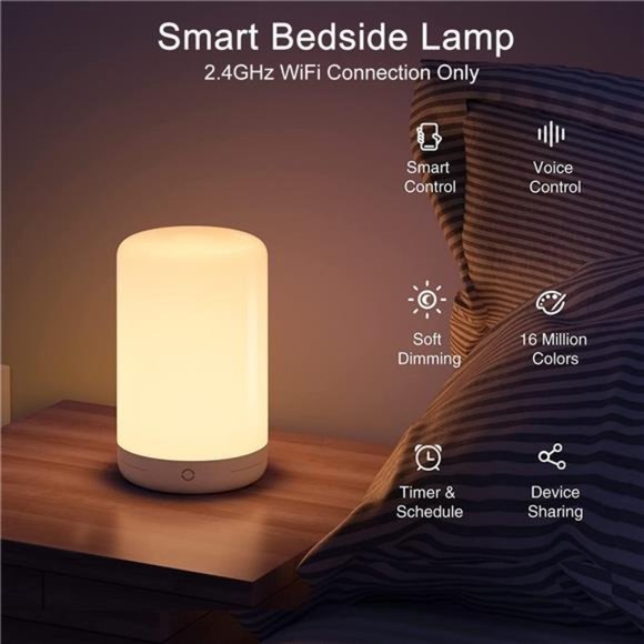Smart Lamp, LED Bedside Touch Lamps Compatible with Alexa and Google Home,App Go - Picture 5 of 6